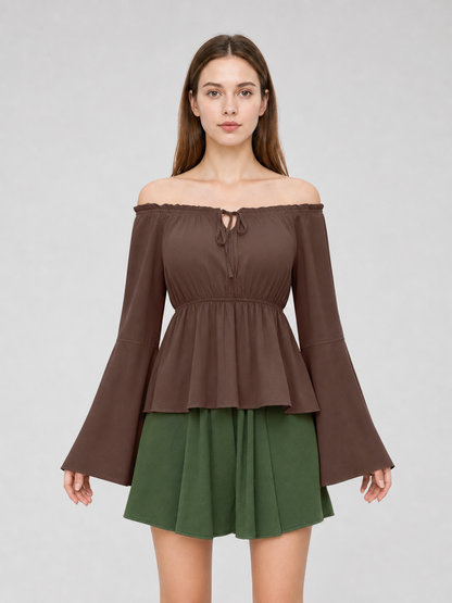 Off-Shoulder Top with Flared Sleeves