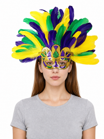 Carnival Headpiece with Feathers and Mask