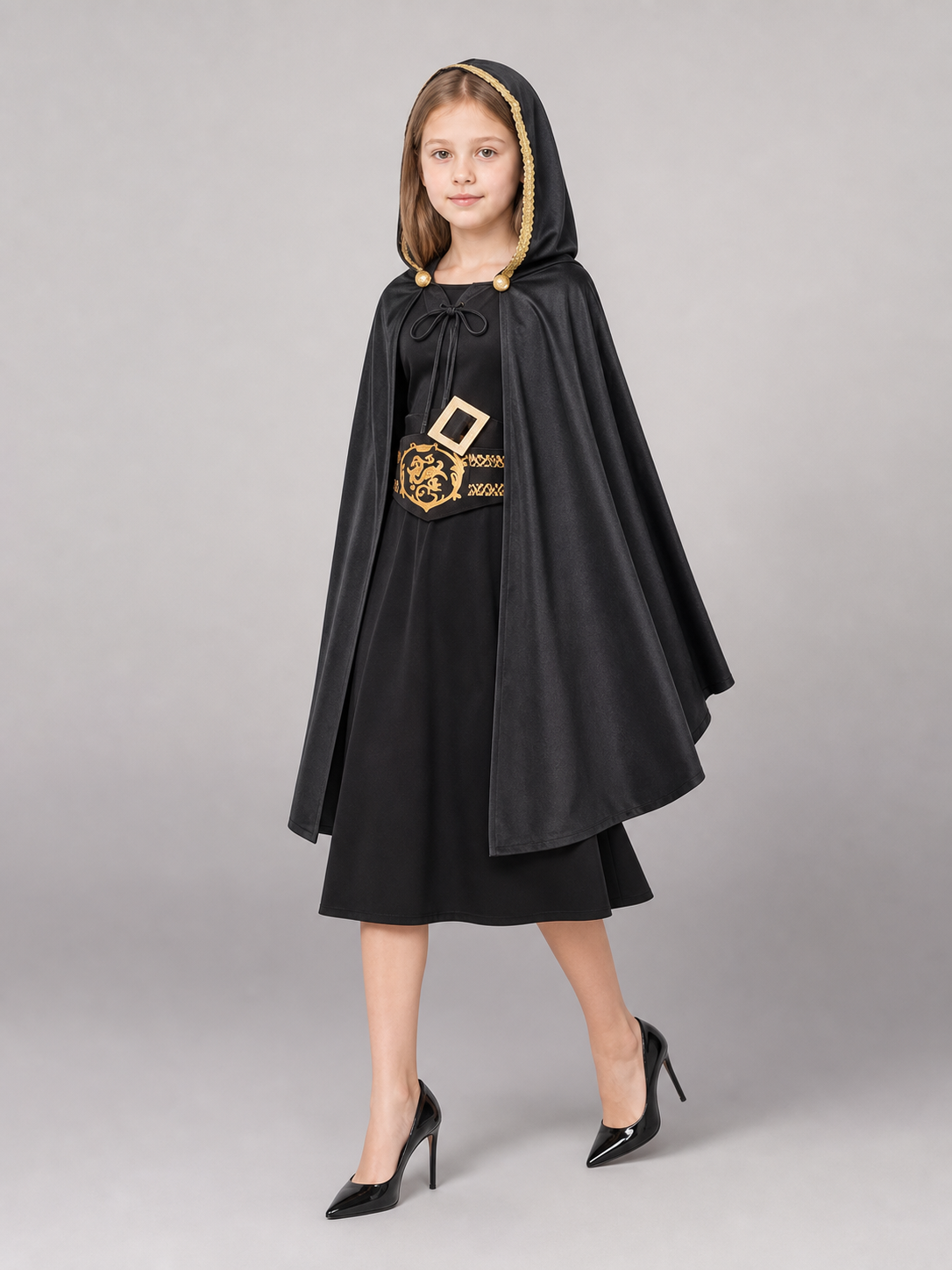 Black Carnival Cape with Hood and Belt