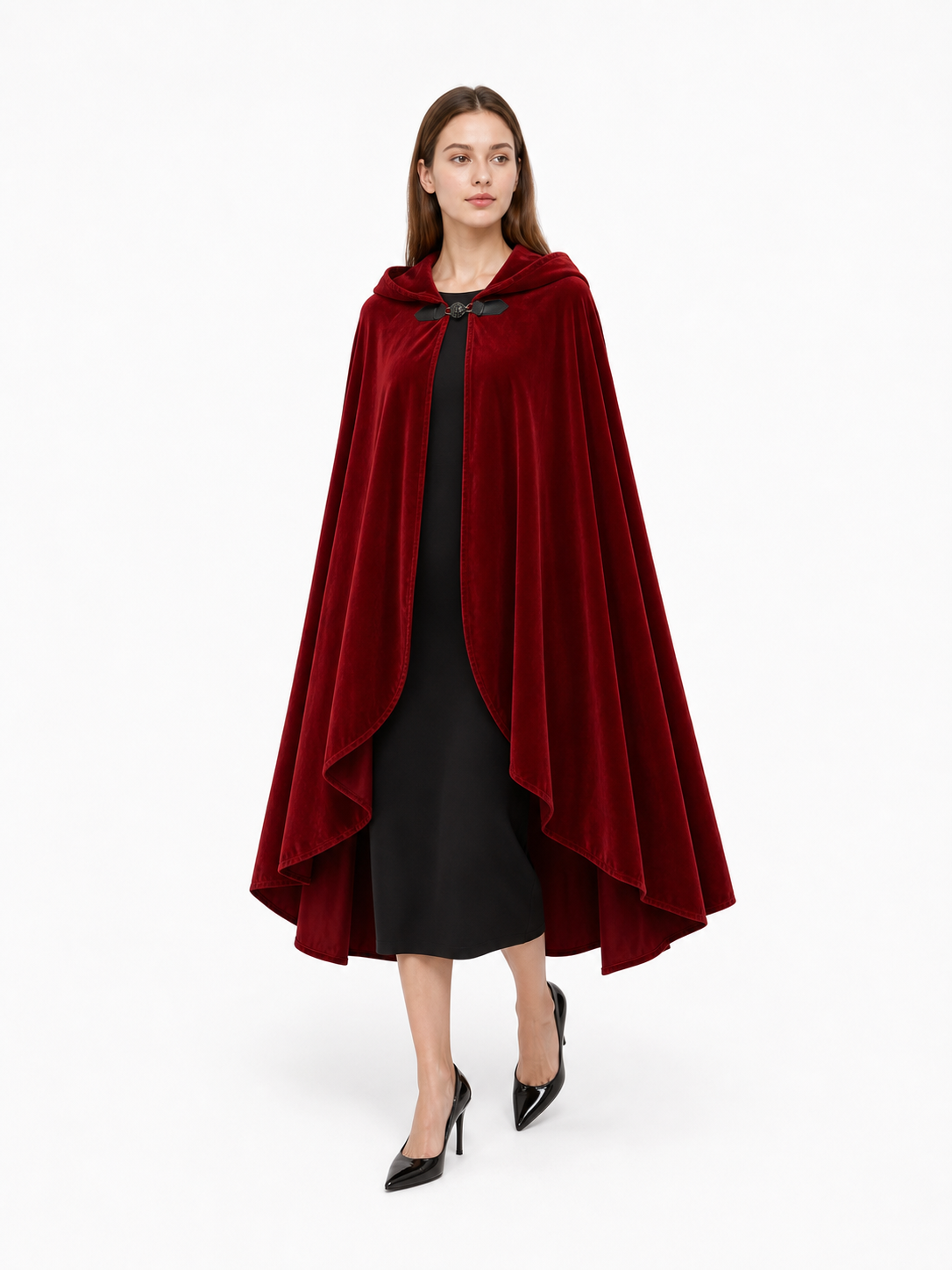 Red medieval carnival cloak with hood