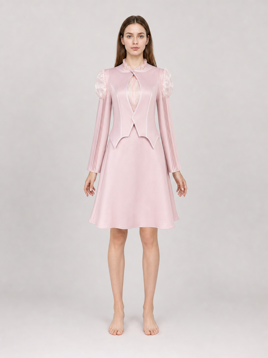 Glinda Cosplay Costume, Pink Dress with Puff Sleeves