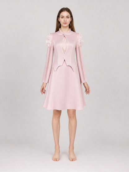 Glinda Cosplay Costume, Pink Dress with Puff Sleeves