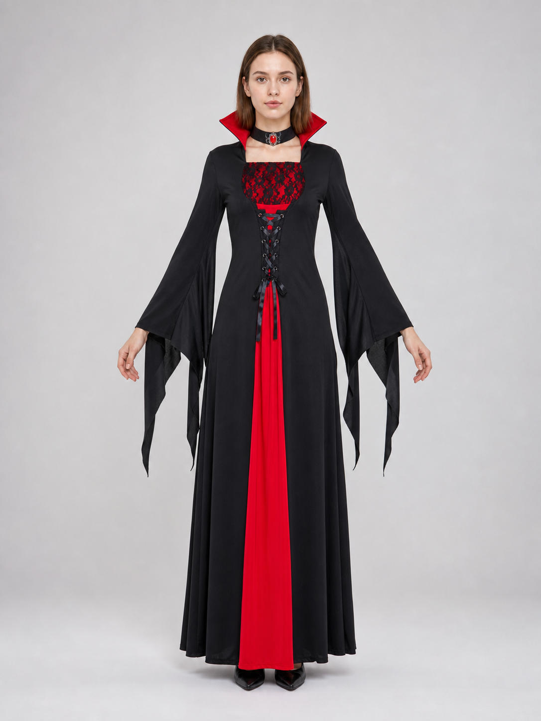 Vampire Costume: Long Black and Red Dress