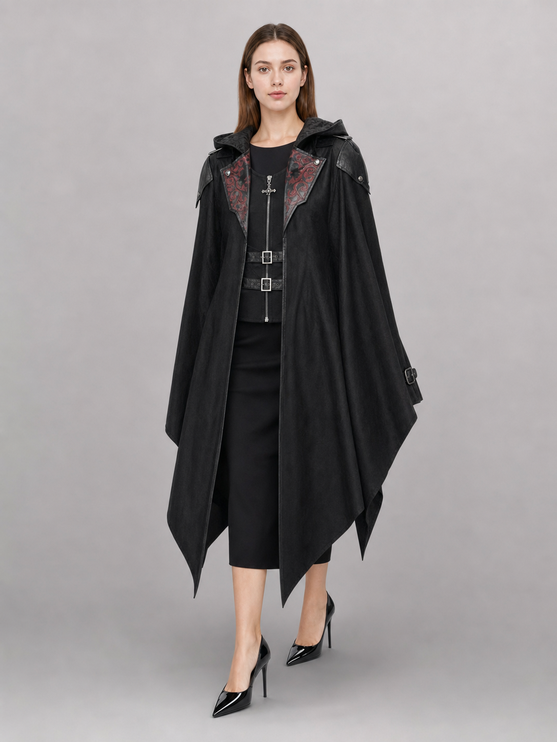 Black gothic carnival cloak with hood