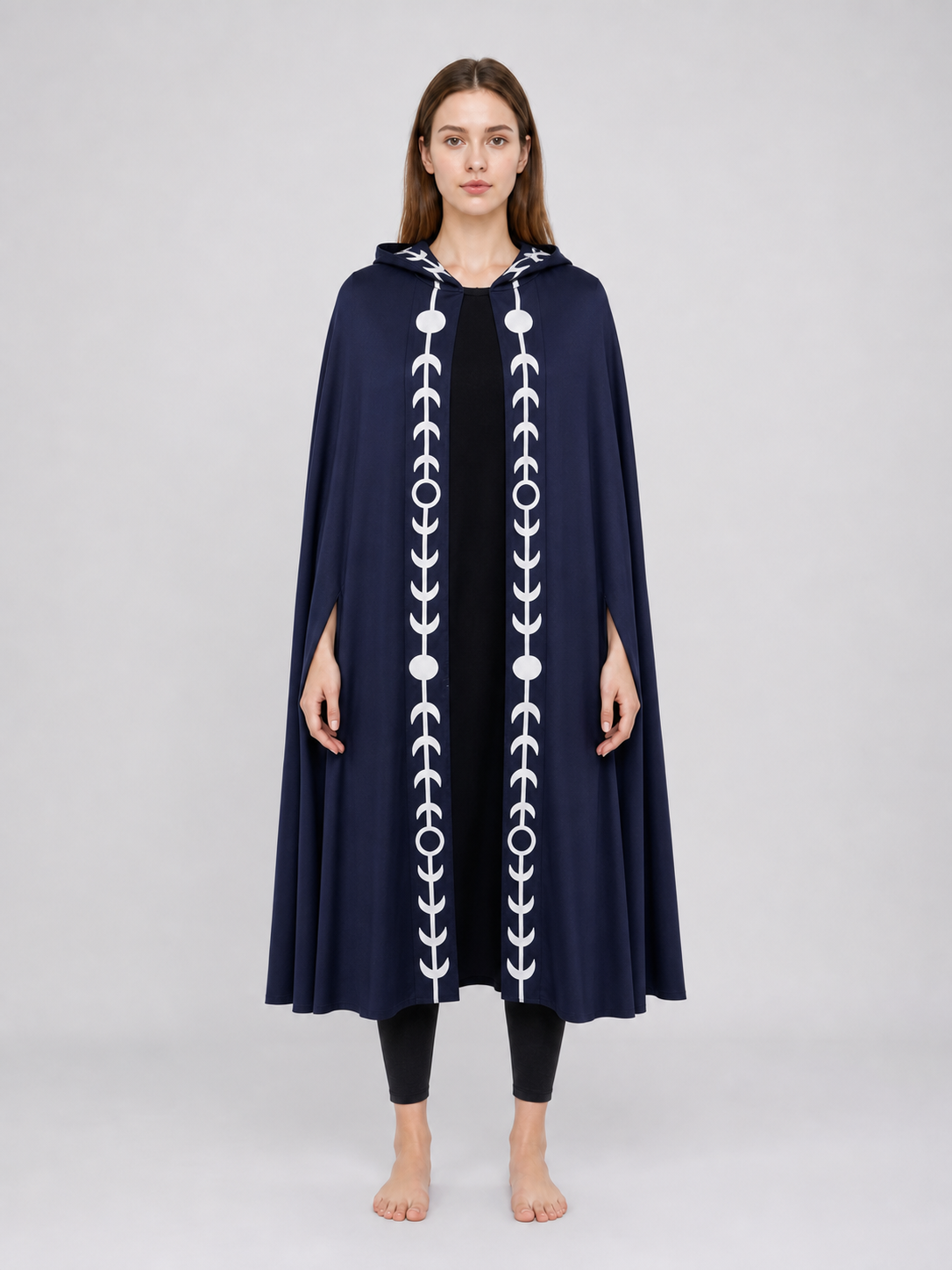 Navy Blue Hooded Cape with White Pattern