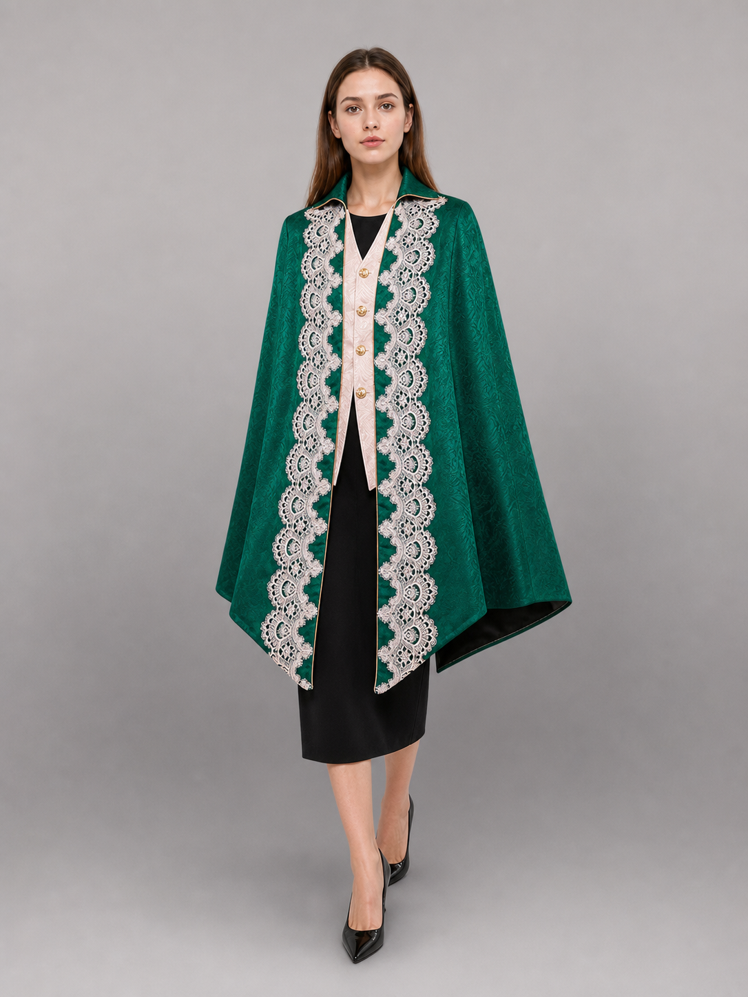 Vintage emerald tailcoat with decorative ornament