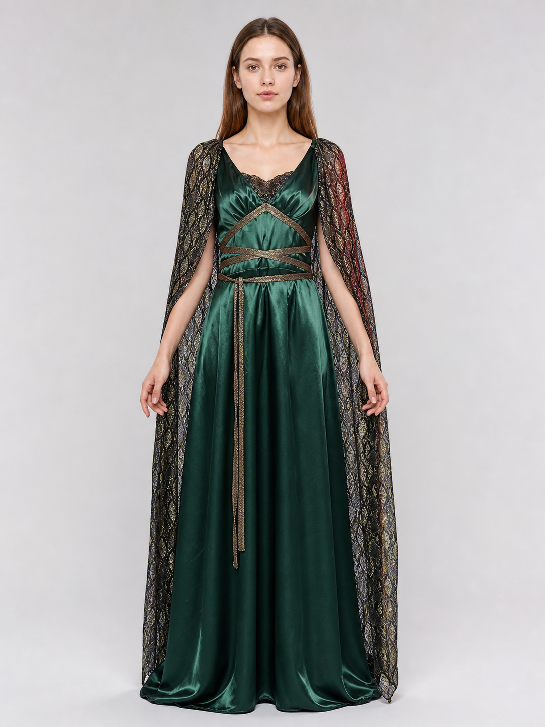 Fantasy Dress with Cape and Gold Headdress