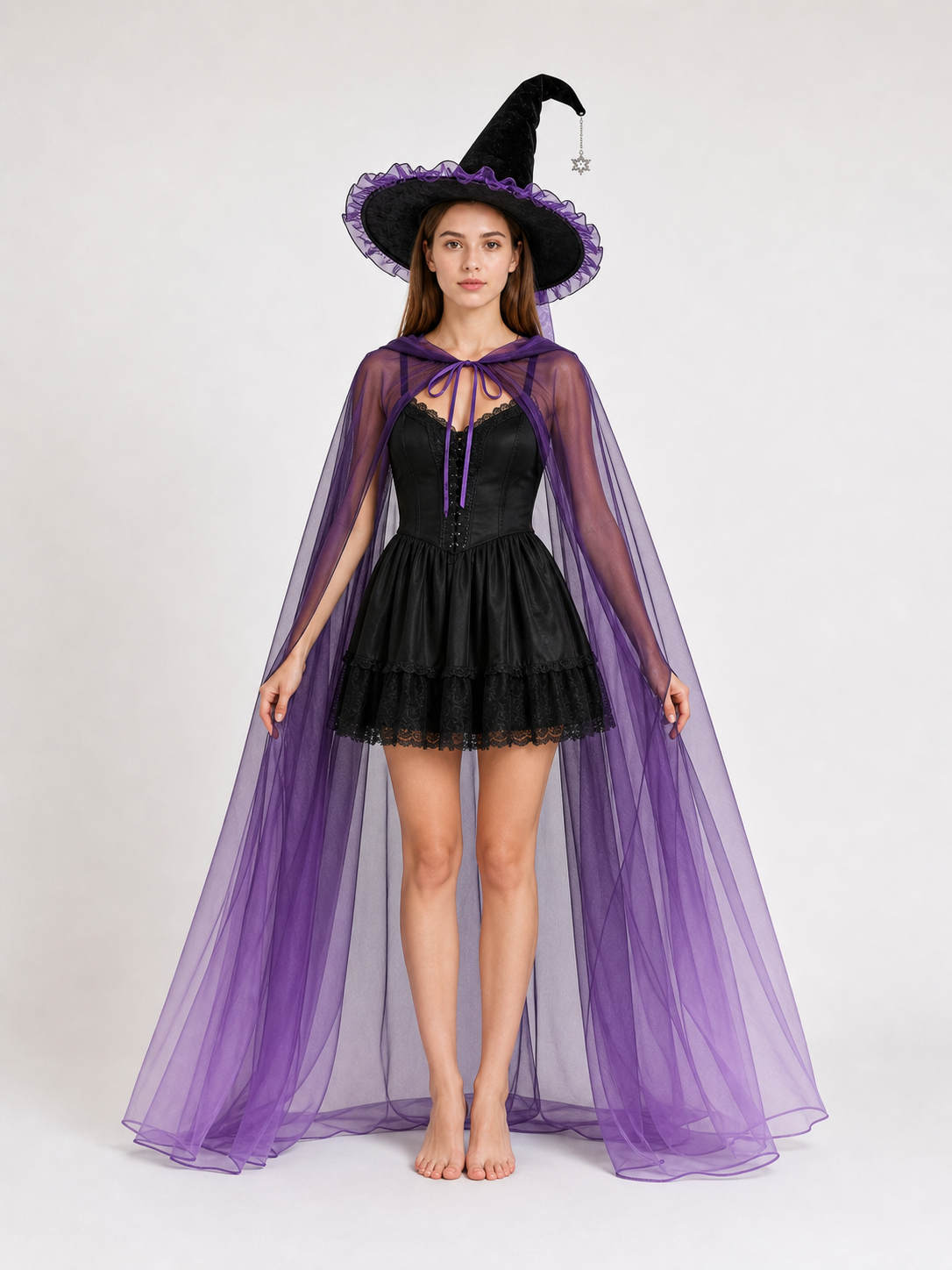 Witch Costume with Hat and Purple Cape