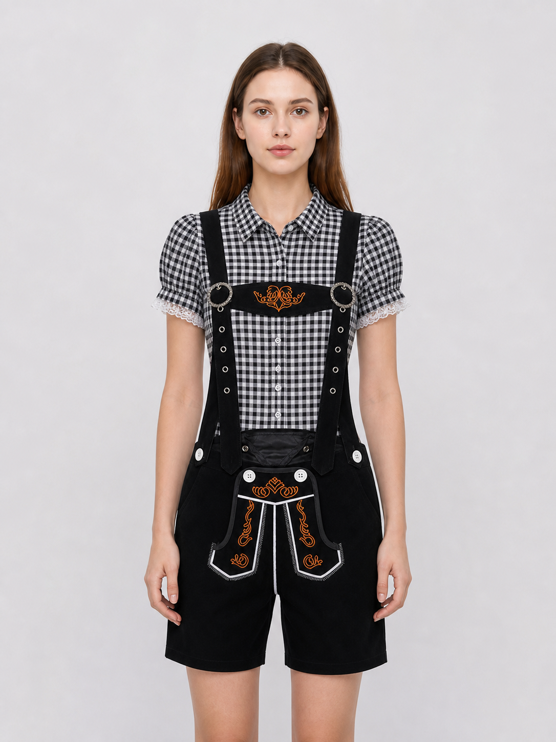 Kids' Plaid Shirt and Suspender Shorts Set