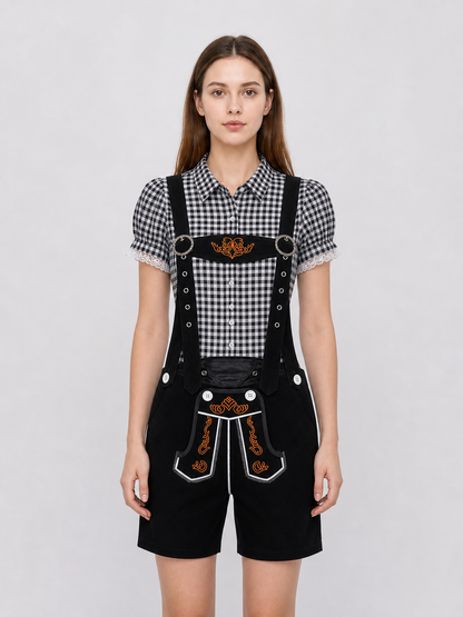 Kids' Plaid Shirt and Suspender Shorts Set