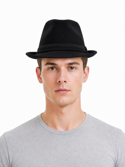 Black Carnival Fedora Hat with Wide Brim