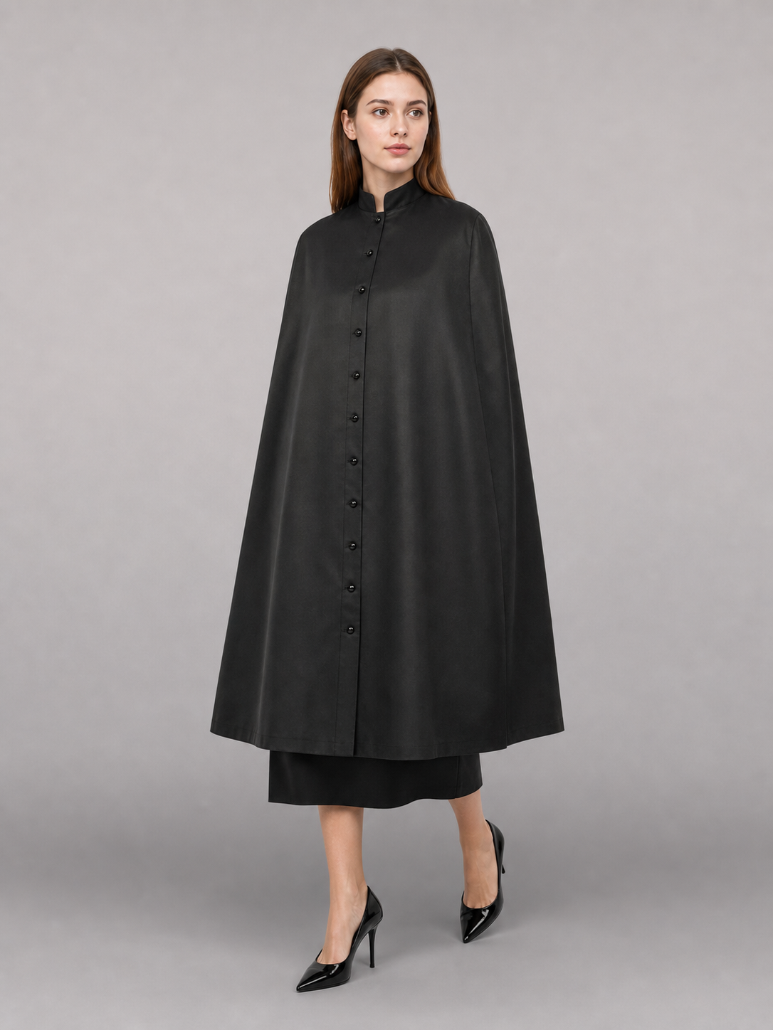 Long Black Robe with Collar and Buttons