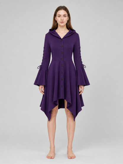 Gothic Hooded Dress with Flare and Asymmetry