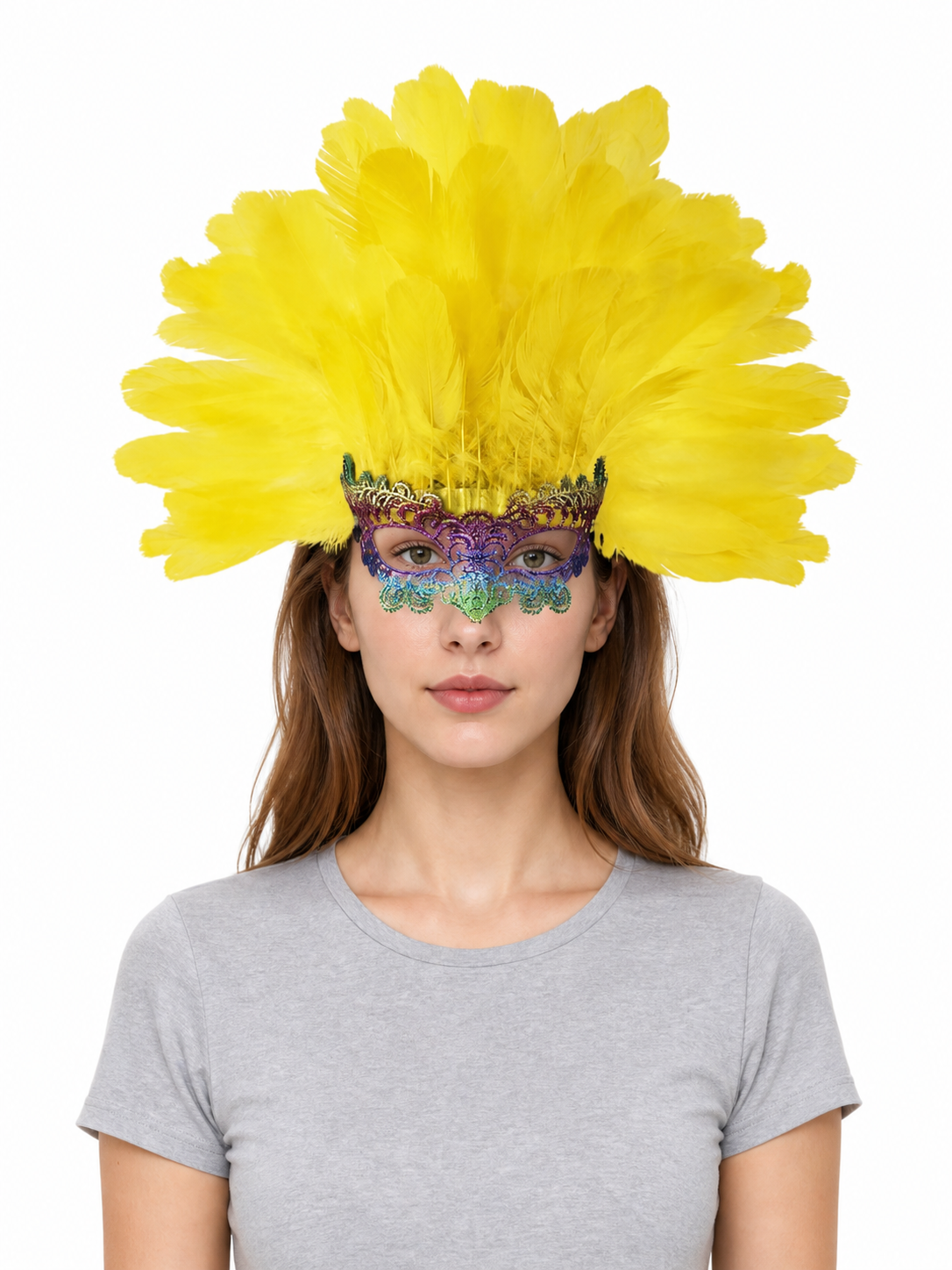 Carnival headpiece with yellow feathers