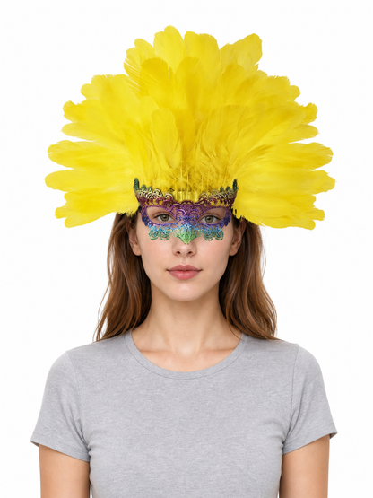 Carnival headpiece with yellow feathers