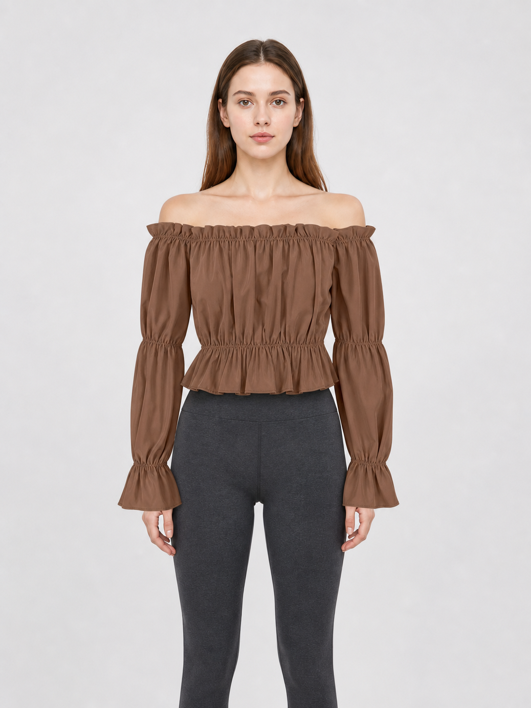 Cropped Off-the-Shoulder Blouse with Puff Sleeves