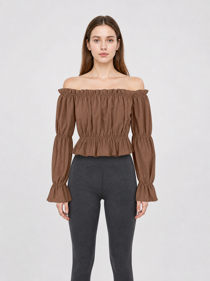 Cropped Off-the-Shoulder Blouse with Puff Sleeves