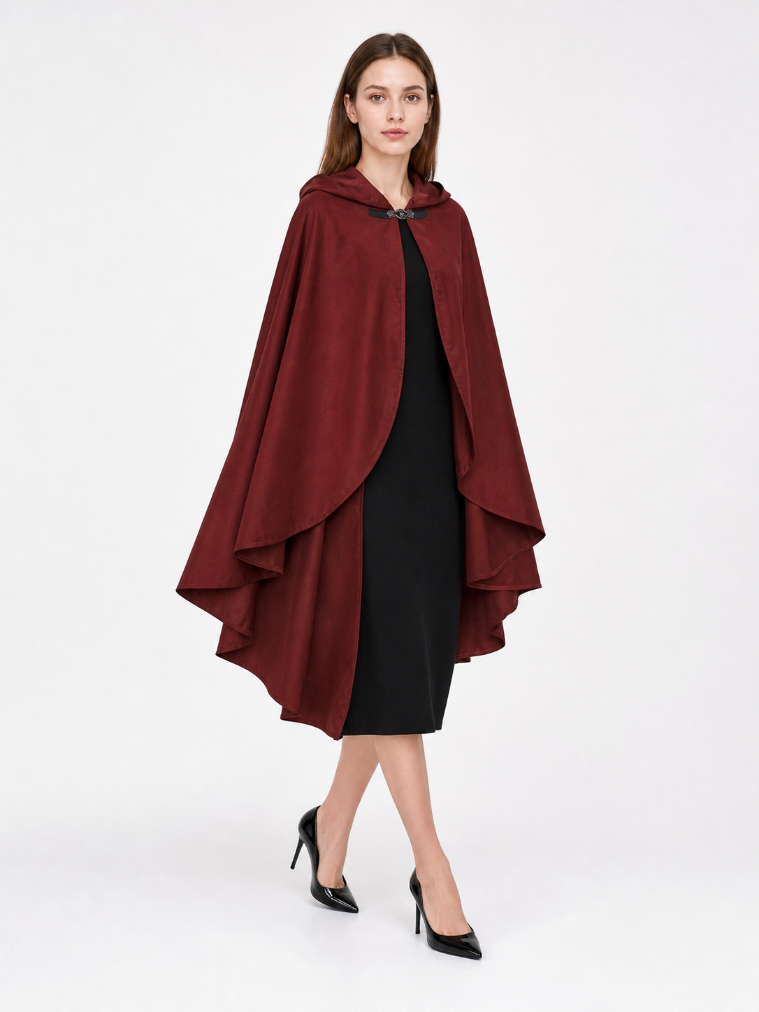 Burgundy Hooded Costume Cloak for Cosplay