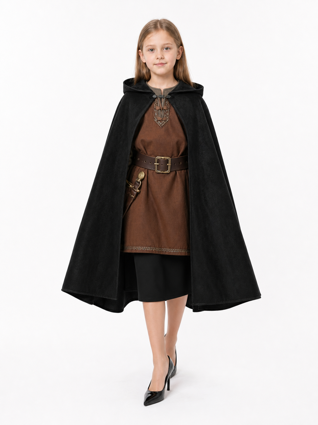 Black medieval hooded carnival cloak