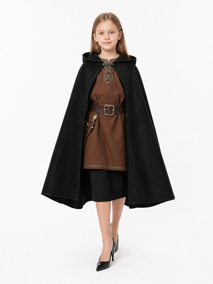 Black medieval hooded carnival cloak