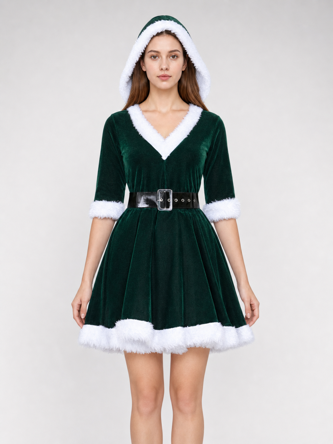 Festive Christmas Dress with Hood and Belt
