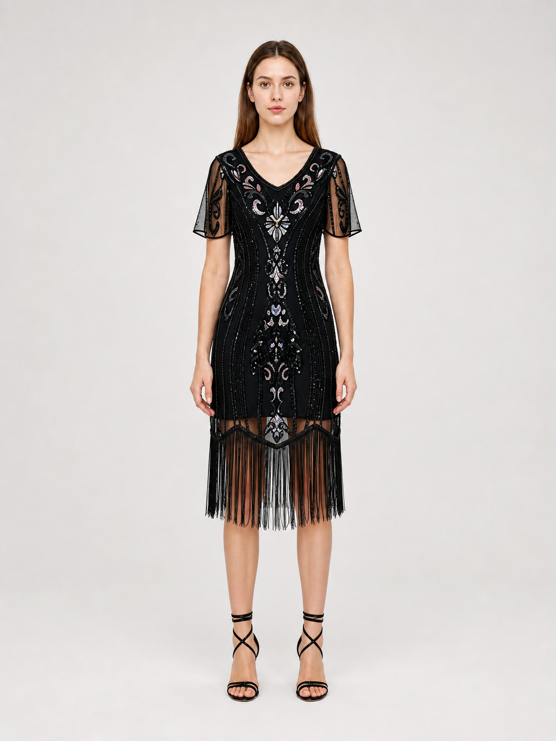 Vintage 1920s dress with sequins and fringe