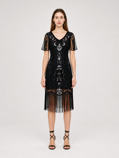 Vintage 1920s dress with sequins and fringe
