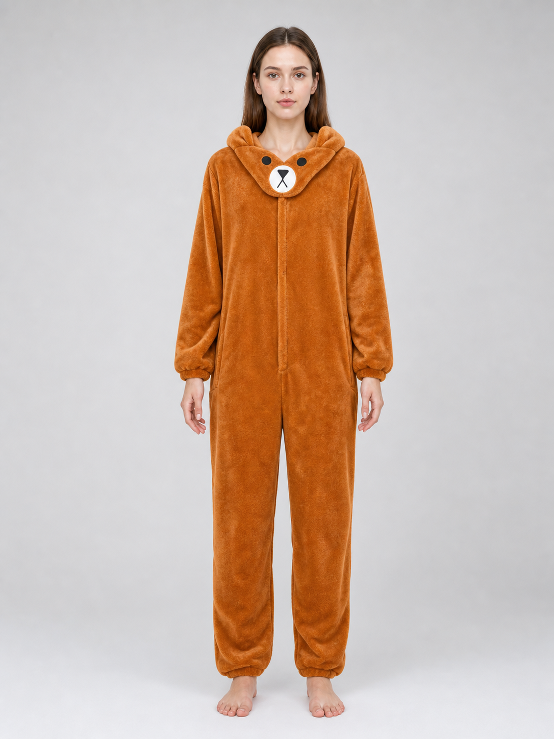 Plush hooded bear kigurumi jumpsuit