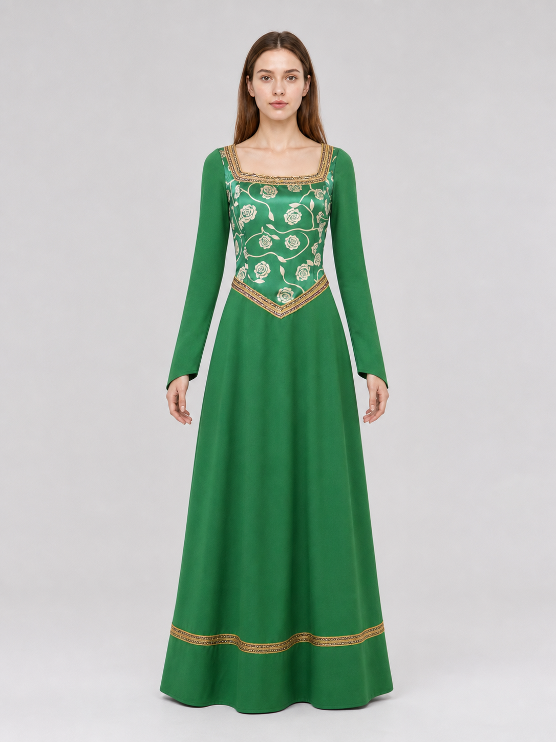 Green Fiona Cosplay Dress with Gold Decoration