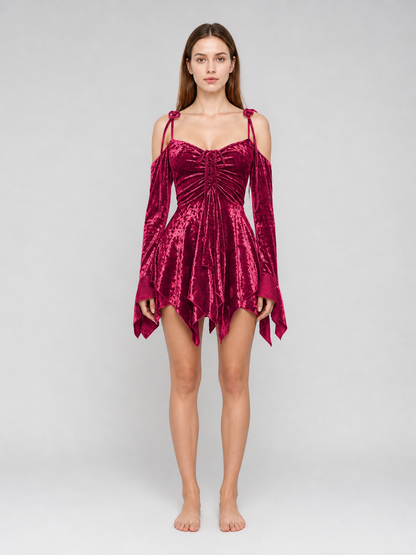 Velvet Mini Dress with Asymmetrical Hem