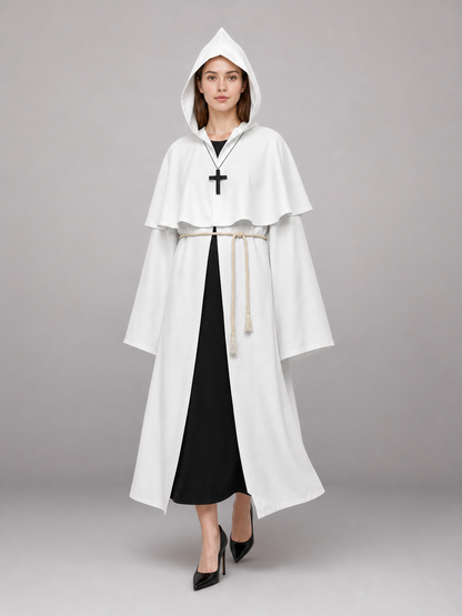 White hooded carnival cloak for cosplay