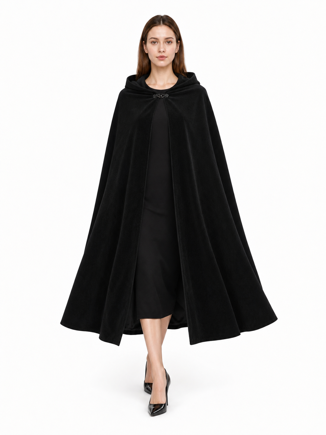 Black costume cloak with a large hood