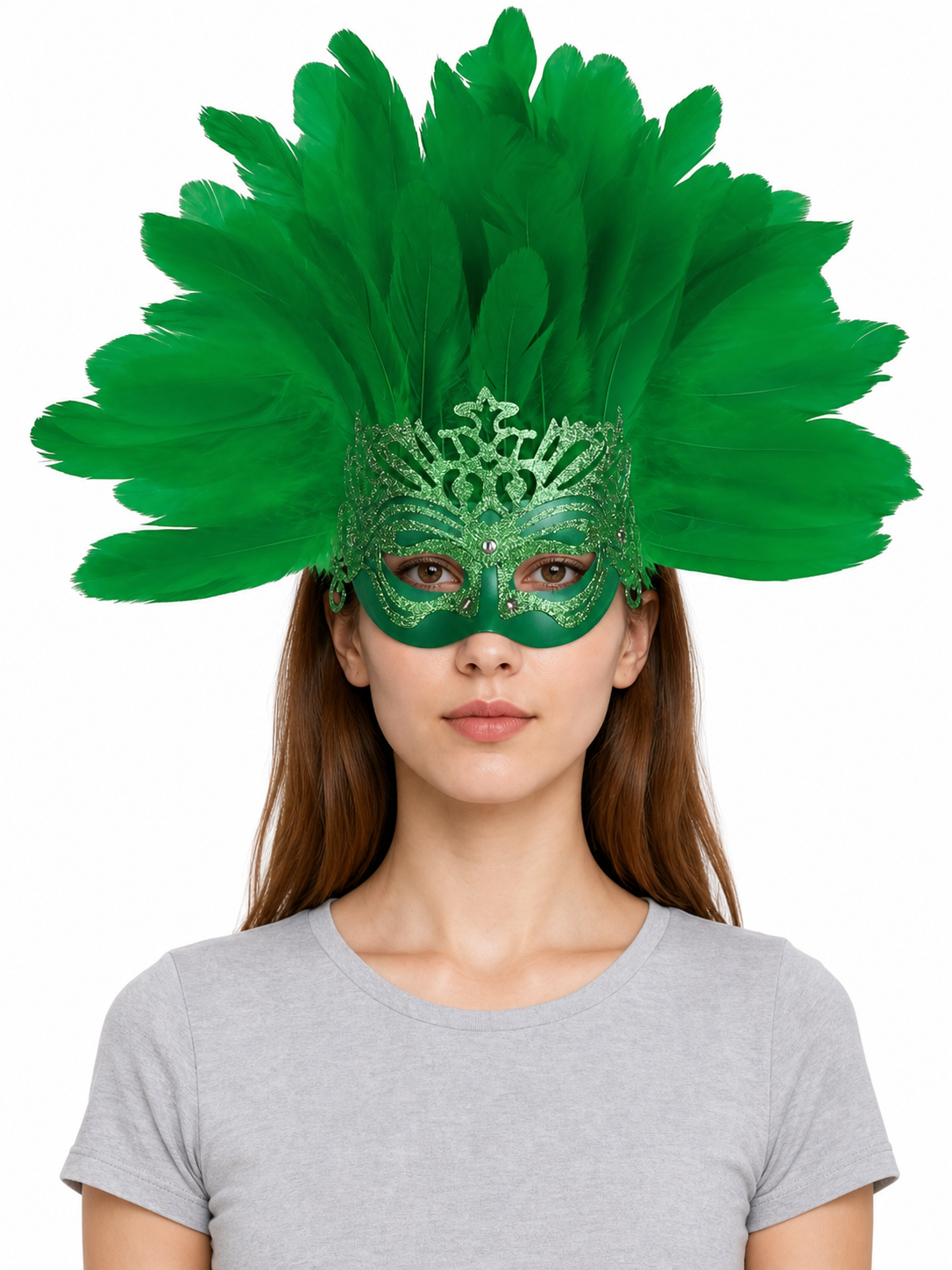 Feathered Headpiece with Mask for Masquerade