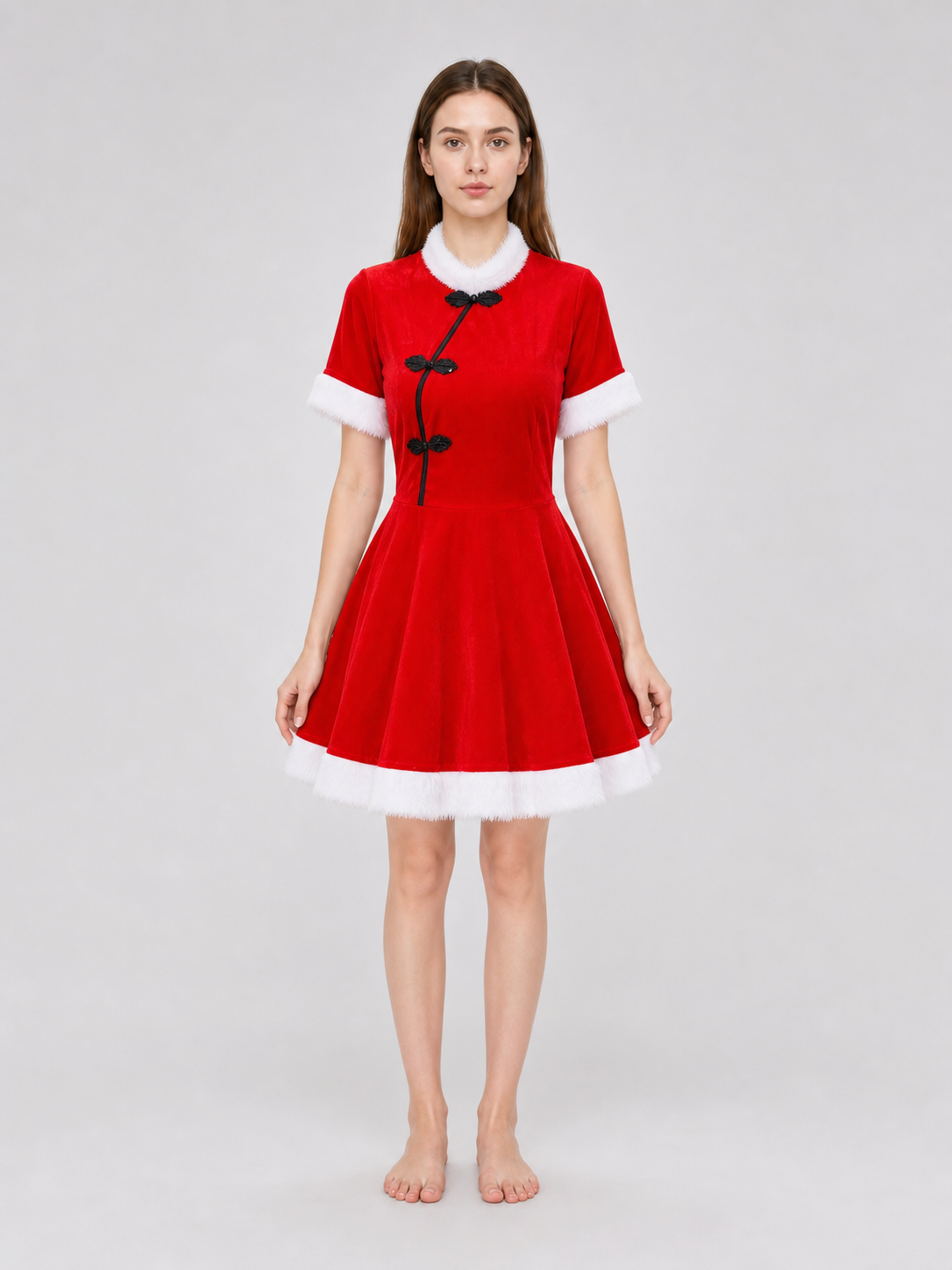 Bright festive dress in Chinese style with a cape