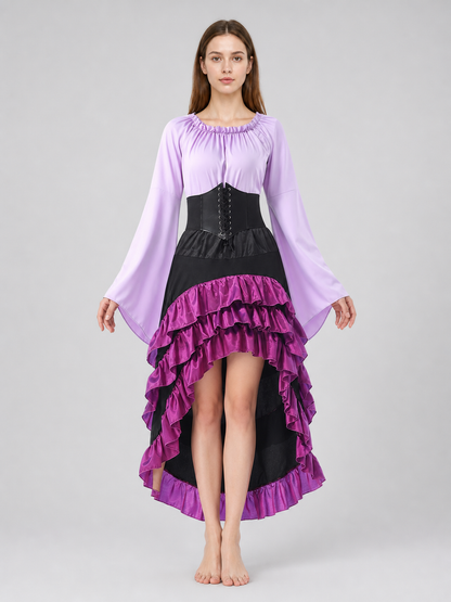 Asymmetric Ruffled Dress with Corset Lacing