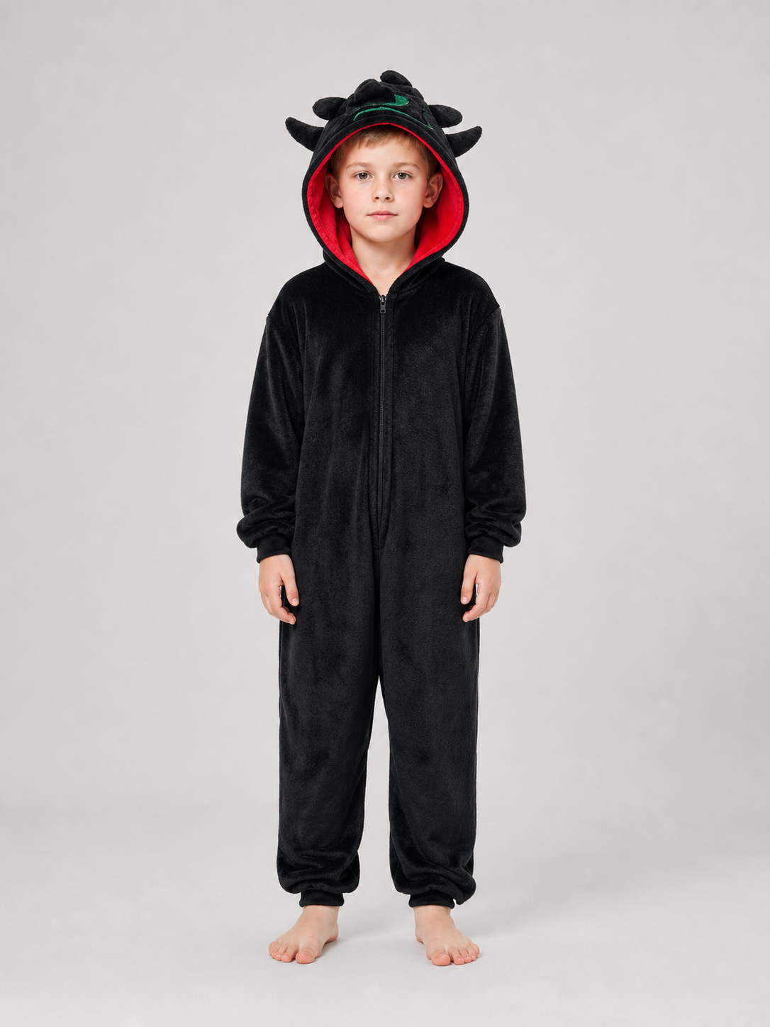 Children’s Hooded Dragon Costume, Black and Red