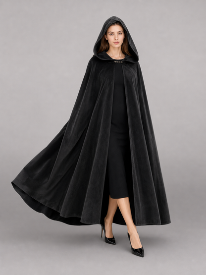 Long black hooded costume cloak