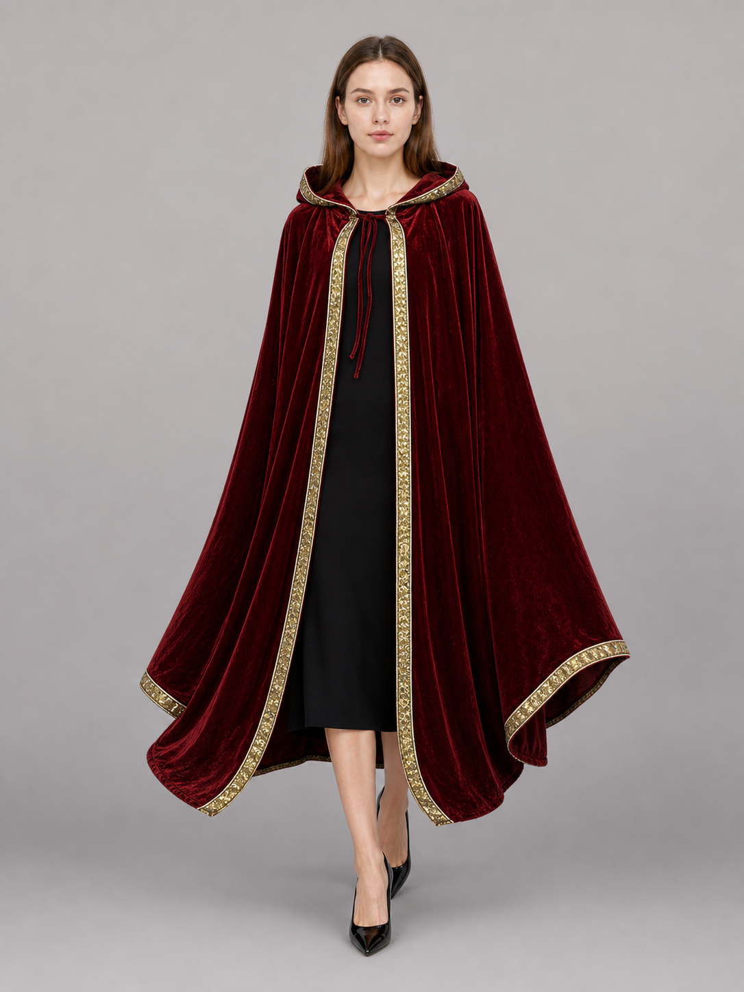 Burgundy Carnival Hooded Cloak