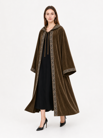 Long Hooded Robe, Brown, Loose Fit