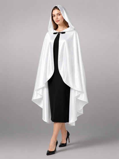 Long white hooded satin-look carnival cape product view 17