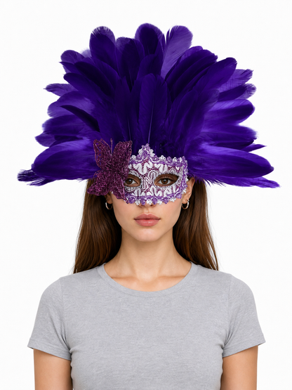 Carnival headdress with feathers and a mask