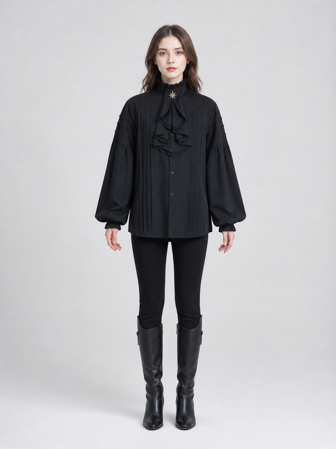 Black cosplay shirt with a high collar
