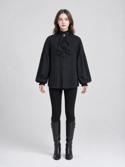 Black cosplay shirt with a high collar