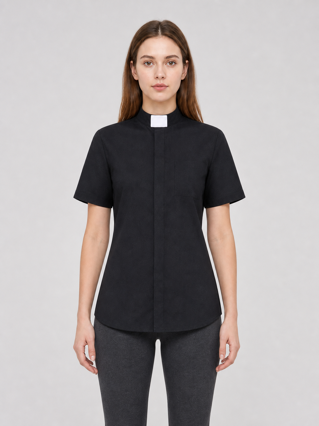 Black cosplay shirt with a stand collar