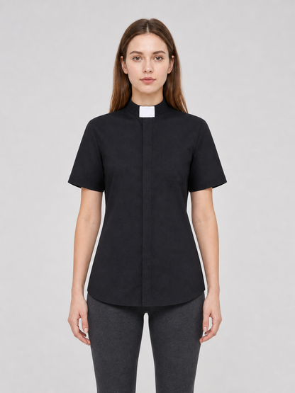 Black cosplay shirt with a stand collar