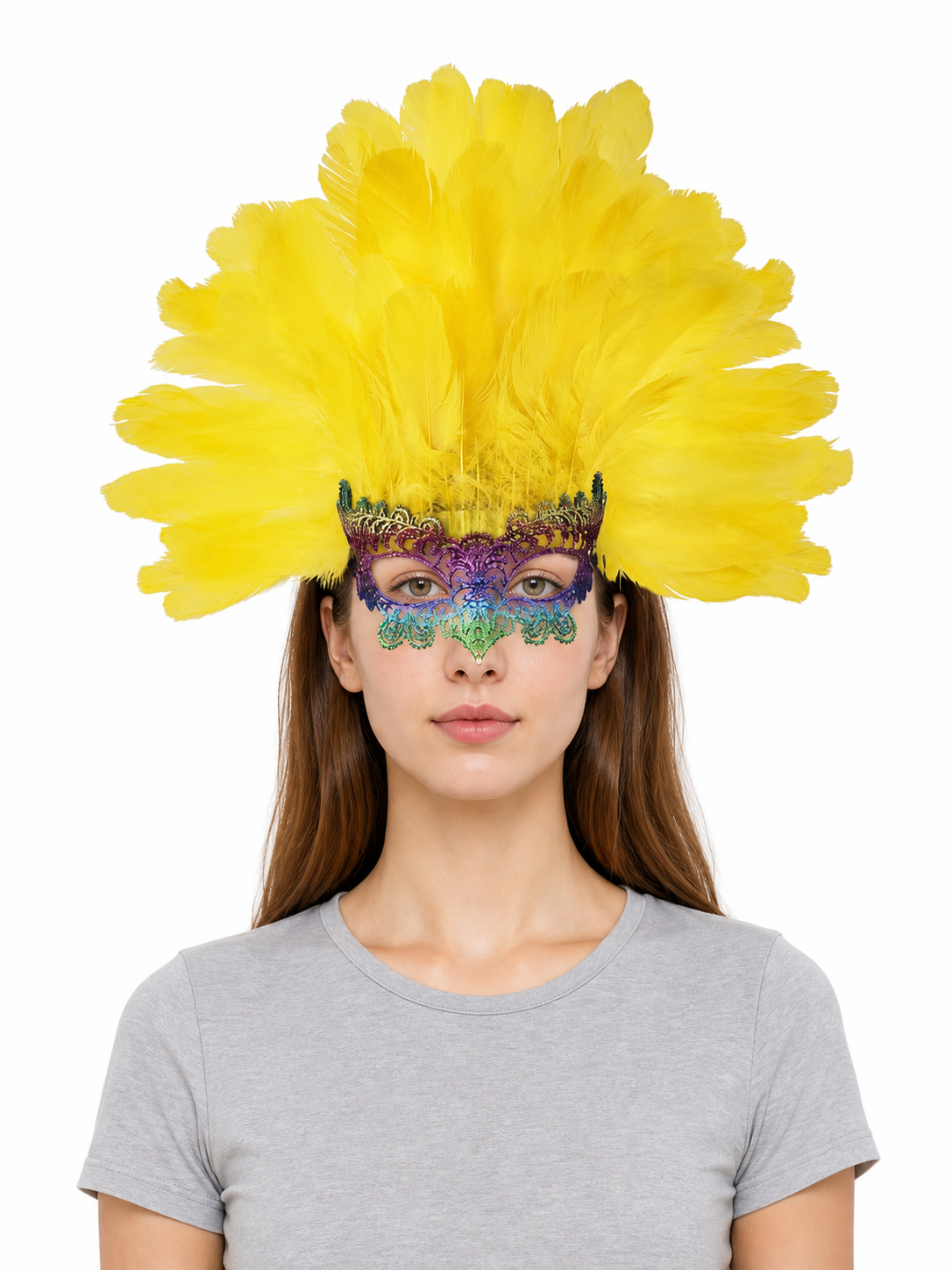 Carnival headpiece with yellow feathers