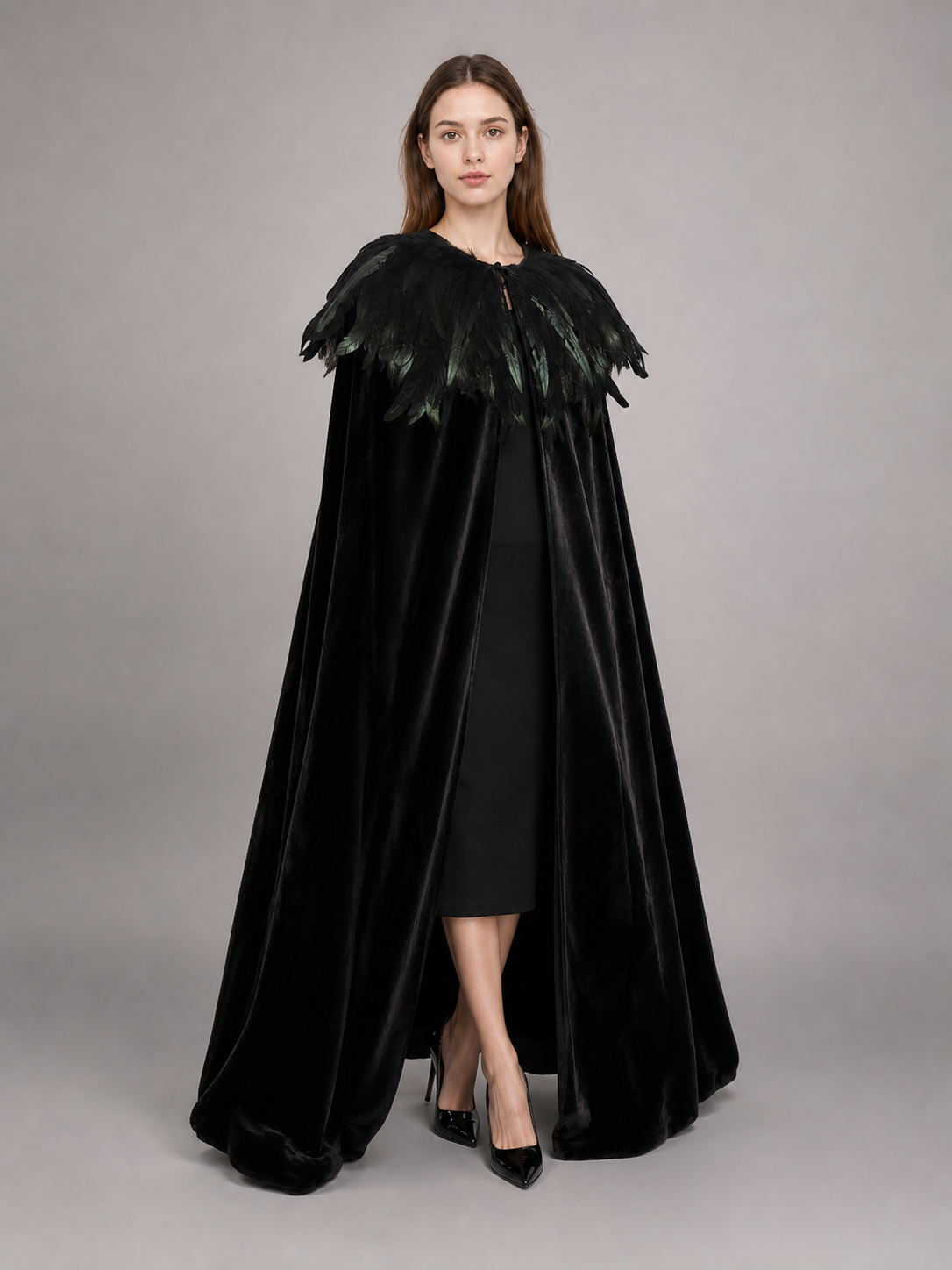 Black Velvet Feather Cape