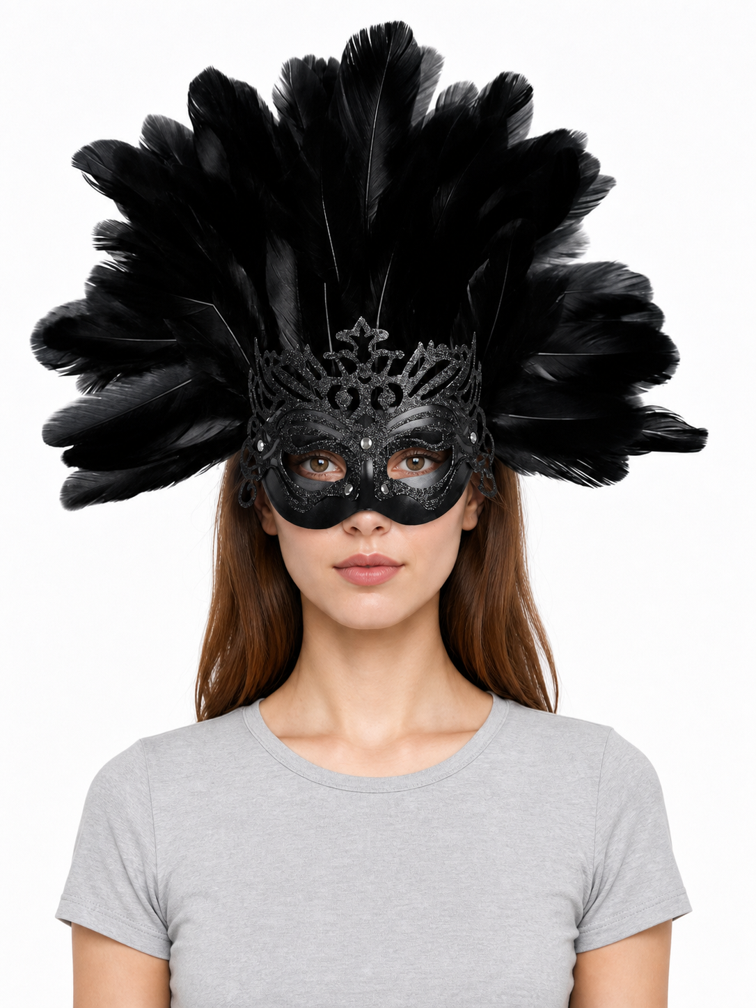 Carnival Feather Headpiece with Mask
