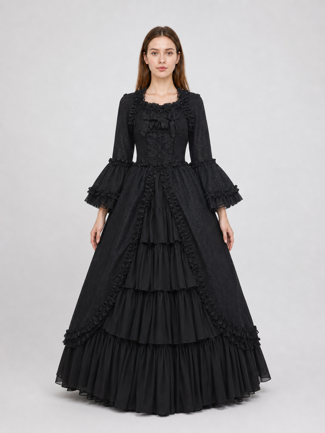 Gothic Victorian Dress with Sleeves and Ruffles