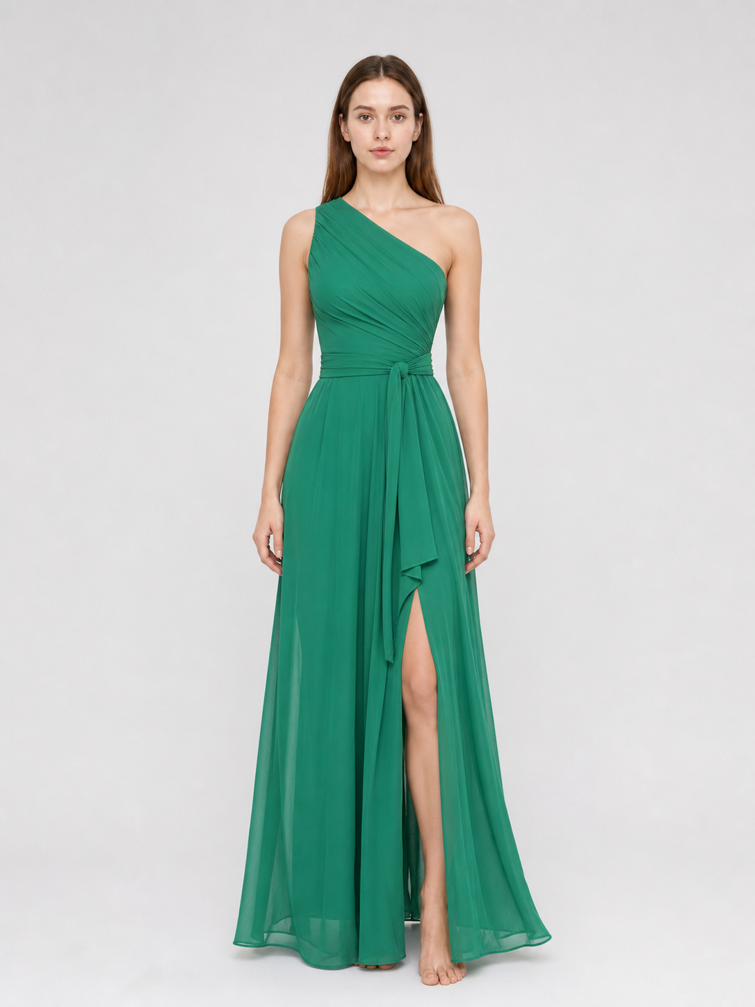 Emerald Green One-Shoulder Evening Dress